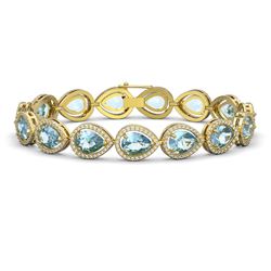 19.85 ctw Aquamarine & Diamond Halo Bracelet 10K Yellow Gold - REF-423V3Y - SKU:41260