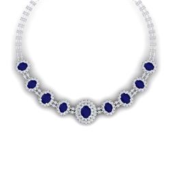 45.69 ctw Sapphire & VS Diamond Necklace 18K White Gold - REF-1581N8A - SKU:38796