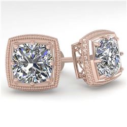 2 ctw VS/SI Cushion Diamond Stud Earrings Deco 18K Rose Gold - REF-581H2M - SKU:35987