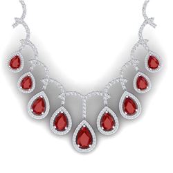 31.5 ctw Ruby & VS Diamond Necklace 18K White Gold - REF-872R7K - SKU:39348