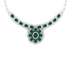 30.70 ctw Emerald & VS Diamond Necklace 18K White Gold - REF-654X5R - SKU:39030