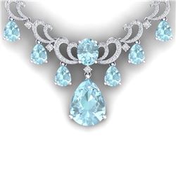 34.69 ctw Sky Topaz & VS Diamond Necklace 18K White Gold - REF-836H4M - SKU:38664