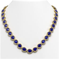 64.01 ctw Sapphire & Diamond Halo Necklace 10K Yellow Gold - REF-733F5N - SKU:41194