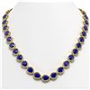 64.01 ctw Sapphire & Diamond Halo Necklace 10K Yellow Gold - REF-733F5N - SKU:41194