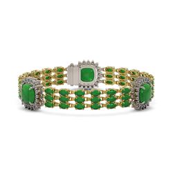28.3 ctw Jade & Diamond Bracelet 14K Yellow Gold - REF-345W5H - SKU:45364