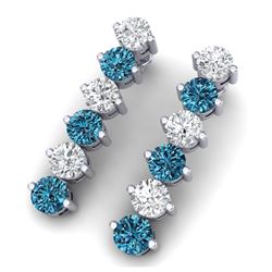 6 ctw SI/I Intense Blue Diamond Earrings 18K White Gold - REF-555F2N - SKU:40212