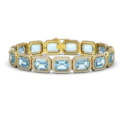 35.61 ctw Sky Topaz & Diamond Halo Bracelet 10K Yellow Gold - REF-323F6N - SKU:41554