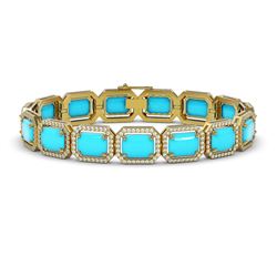 28.806 ctw Turquoise & Diamond Halo Bracelet 10K Yellow Gold - REF-314W9H - SKU:46082