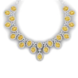 76 ctw Canary Citrine & VS Diamond Necklace 18K White Gold - REF-1381N8A - SKU:38634