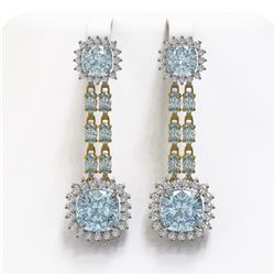 16.22 ctw Aquamarine & Diamond Earrings 14K Yellow Gold - REF-321M3F - SKU:44935