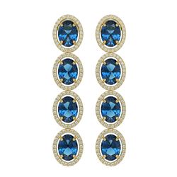 14.76 ctw London Topaz & Diamond Halo Earrings 10K Yellow Gold - REF-146X2R - SKU:40783