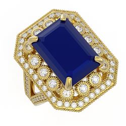 11.98 ctw Sapphire & Diamond Ring 14K Yellow Gold - REF-240Y9X - SKU:43516