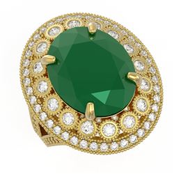 13.85 ctw Emerald & Diamond Ring 14K Yellow Gold - REF-296R7K - SKU:43846