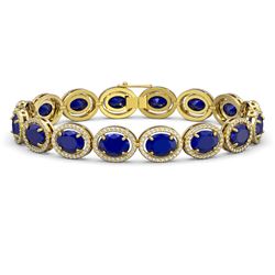 31.79 ctw Sapphire & Diamond Halo Bracelet 10K Yellow Gold - REF-349A6V - SKU:40705