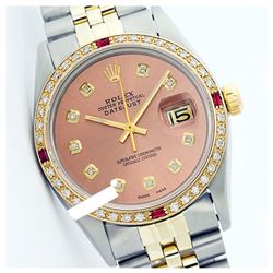 Rolex Ladies Two Tone 14K Gold/SS, Diam Dial & Diam/Ruby Bezel, Sapphire Crystal - REF-434K5T