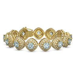 32.95 ctw Aquamarine & Diamond Bracelet 14K Yellow Gold - REF-982N2A - SKU:44158