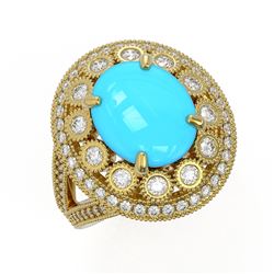 4.96 ctw Turquoise & Diamond Ring 14K Yellow Gold - REF-165R5K - SKU:46094