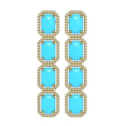 15.39 ctw Turquoise & Diamond Halo Earrings 10K Yellow Gold - REF-172H4M - SKU:46088