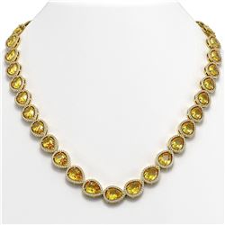 36.8 ctw Fancy Citrine & Diamond Halo Necklace 10K Yellow Gold - REF-604V2Y - SKU:41230