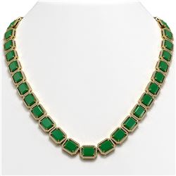 84.94 ctw Emerald & Diamond Halo Necklace 10K Yellow Gold - REF-1000N5A - SKU:41476