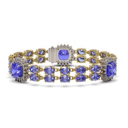 39.4 ctw Tanzanite & Diamond Bracelet 14K Yellow Gold - REF-653K3W - SKU:44863