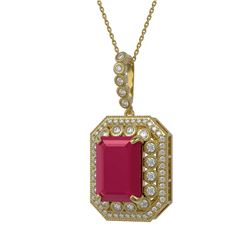 16.46 ctw Ruby & Diamond Necklace 14K Yellow Gold - REF-325H6M - SKU:43564