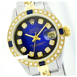 Rolex Ladies Two Tone 14K Gold/ss, Diam Dial & Diam/Sapphire Bezel, Sapphire Crystal - REF-440M3F