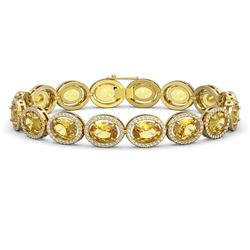 25.24 ctw Fancy Citrine & Diamond Halo Bracelet 10K Yellow Gold - REF-265F5N - SKU:40741