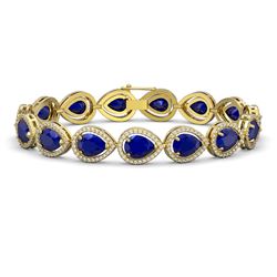 30.06 ctw Sapphire & Diamond Halo Bracelet 10K Yellow Gold - REF-344H2M - SKU:41242