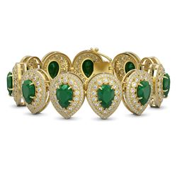 56.04 ctw Emerald & Diamond Bracelet 14K Yellow Gold - REF-1520N7A - SKU:43255