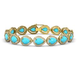15.8 ctw Turquoise & Diamond Halo Bracelet 10K Yellow Gold - REF-279Y6X - SKU:46030