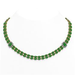 62.38 ctw Jade & Diamond Necklace 14K Yellow Gold - REF-439X3R - SKU:45136