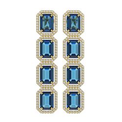 18.99 ctw London Topaz & Diamond Halo Earrings 10K Yellow Gold - REF-184W4H - SKU:41608