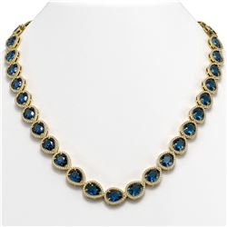 44.8 ctw London Topaz & Diamond Halo Necklace 10K Yellow Gold - REF-625N3A - SKU:41224