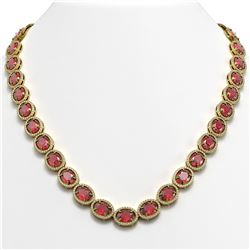 54.48 ctw Tourmaline & Diamond Halo Necklace 10K Yellow Gold - REF-893F3N - SKU:40669
