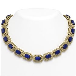 137.65 ctw Sapphire & Diamond Necklace 14K Yellow Gold - REF-2875Y6X - SKU:43468