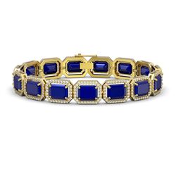38.61 ctw Sapphire & Diamond Halo Bracelet 10K Yellow Gold - REF-392Y4X - SKU:41530