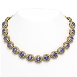 114.35 ctw Tanzanite & Diamond Necklace 14K Yellow Gold - REF-3848W7H - SKU:43693