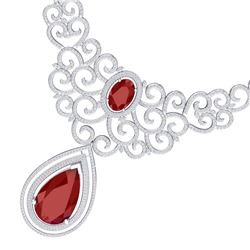 87.52 ctw Ruby & VS Diamond Necklace 18K White Gold - REF-2000X2R - SKU:39839