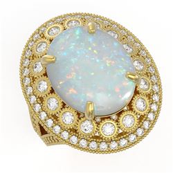 9.48 ctw Opal & Diamond Ring 14K Yellow Gold - REF-293A3V - SKU:43858