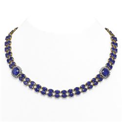 72.85 ctw Sapphire & Diamond Necklace 14K Yellow Gold - REF-595R3K - SKU:44803