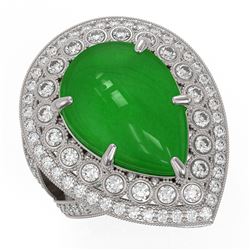 10.83 ctw Jade & Diamond Ring 14K White Gold - REF-235A5V - SKU:46179