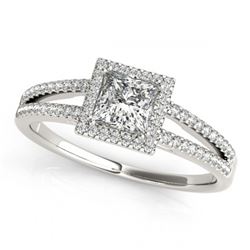 1.10 ctw VS/SI Princess Diamond Halo Ring 18K White Gold - REF-150R3K - SKU:27150