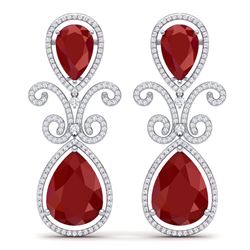 31.6 ctw Ruby & VS Diamond Earrings 18K White Gold - REF-445N5A - SKU:39543