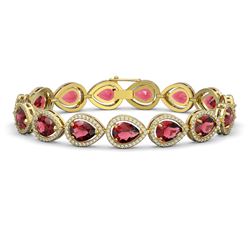 19.7 ctw Tourmaline & Diamond Halo Bracelet 10K Yellow Gold - REF-509H3M - SKU:41254
