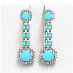 16.04 ctw Turquoise & Diamond Earrings 14K Yellow Gold - REF-225H3M - SKU:44962