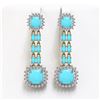 Image 1 : 16.04 ctw Turquoise & Diamond Earrings 14K Yellow Gold - REF-225H3M - SKU:44962