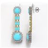 Image 2 : 16.04 ctw Turquoise & Diamond Earrings 14K Yellow Gold - REF-225H3M - SKU:44962
