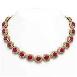 111.75 ctw Ruby & Diamond Necklace 14K Yellow Gold - REF-3015V5Y - SKU:43687