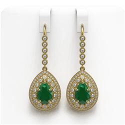 10.15 ctw Emerald & Diamond Earrings 14K Yellow Gold - REF-286H2M - SKU:43147